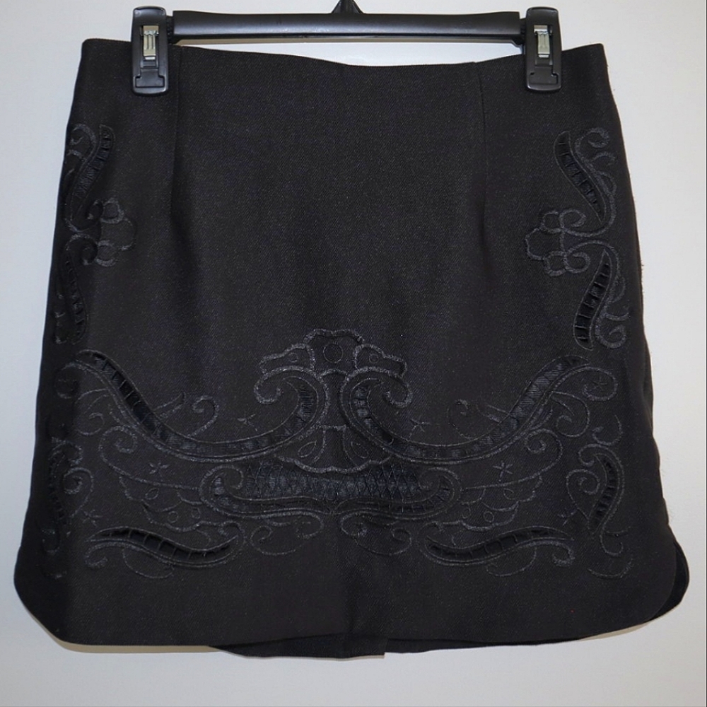 New brocade embroidered A line mini skirt black sz M